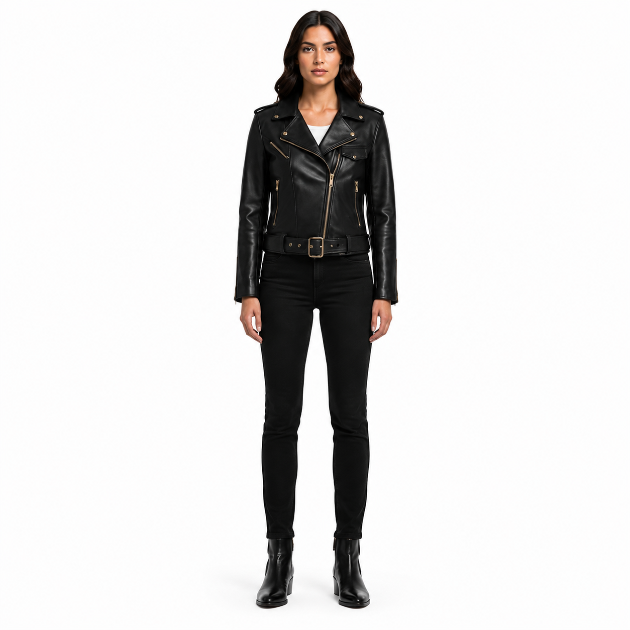 Women's Sheep Nappa Asymmetric Biker Jacket - Custom Leather Manufacturer Sialkot Pakistan