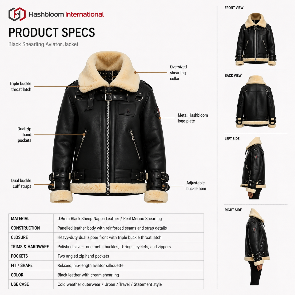 Women's Sheep Nappa Merino Shearling Aviator Jacket manufacturing detail 5