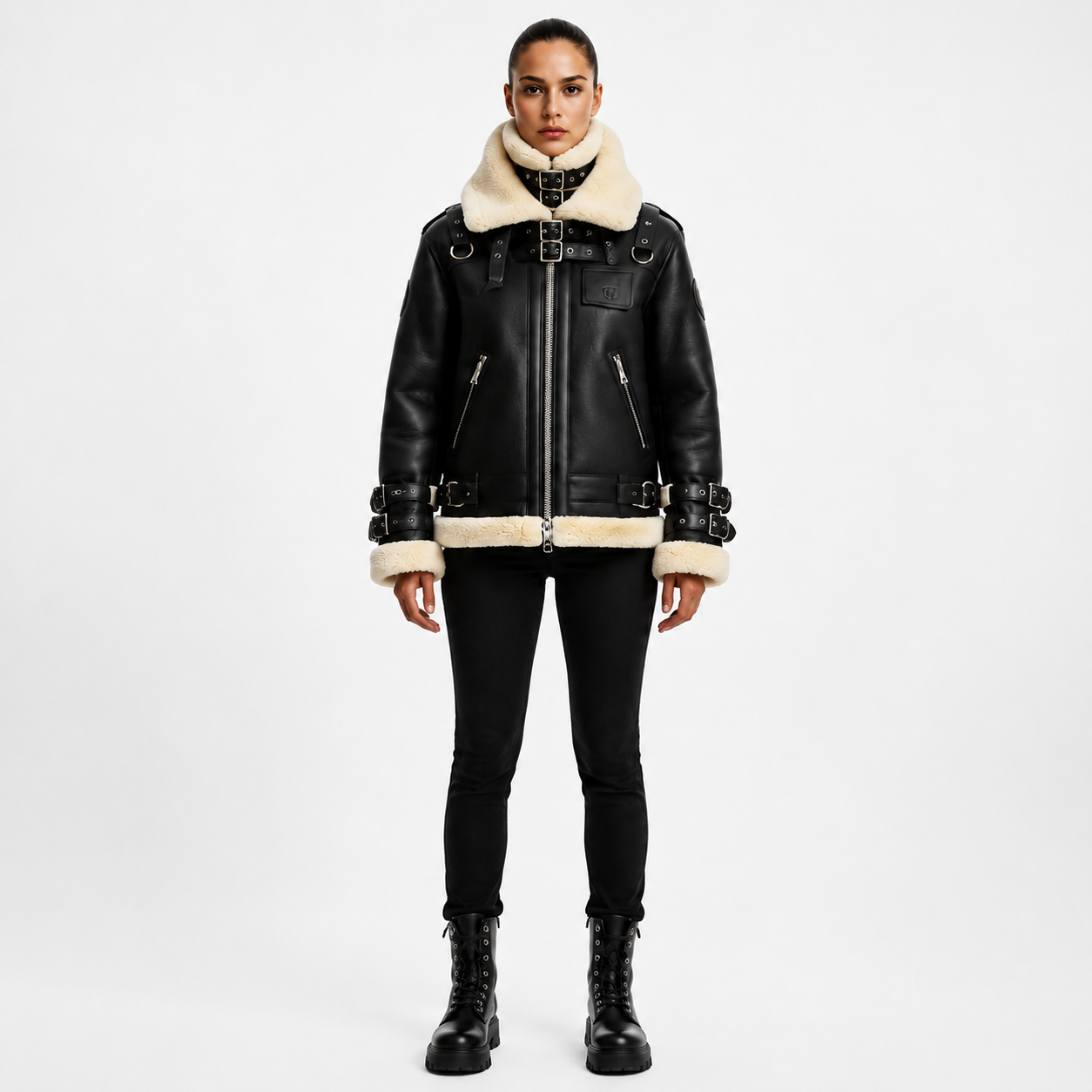 Women's Sheep Nappa Merino Shearling Aviator Jacket - Custom Leather Manufacturer Sialkot Pakistan