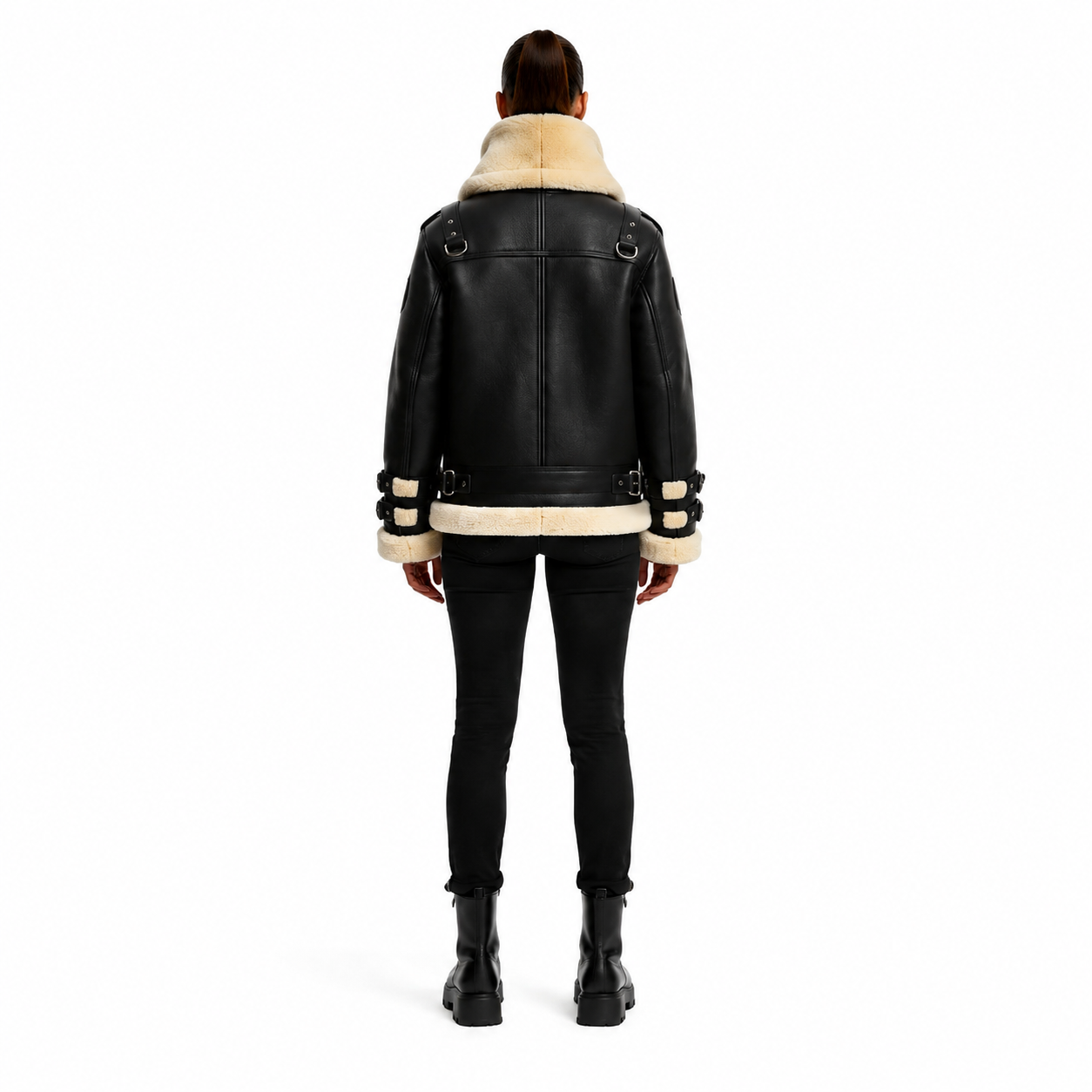 Women's Sheep Nappa Merino Shearling Aviator Jacket manufacturing detail 2