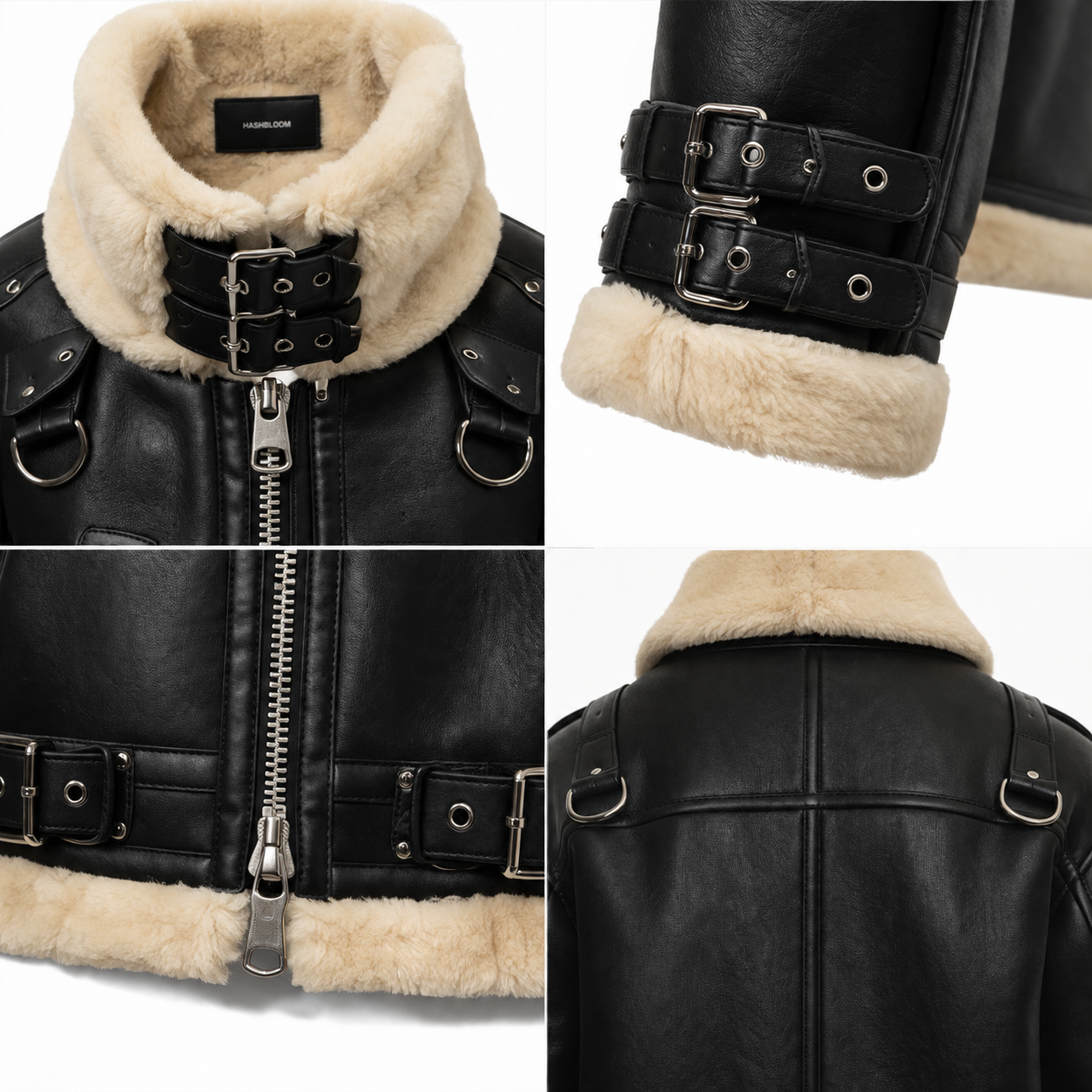 Women's Sheep Nappa Merino Shearling Aviator Jacket manufacturing detail 4