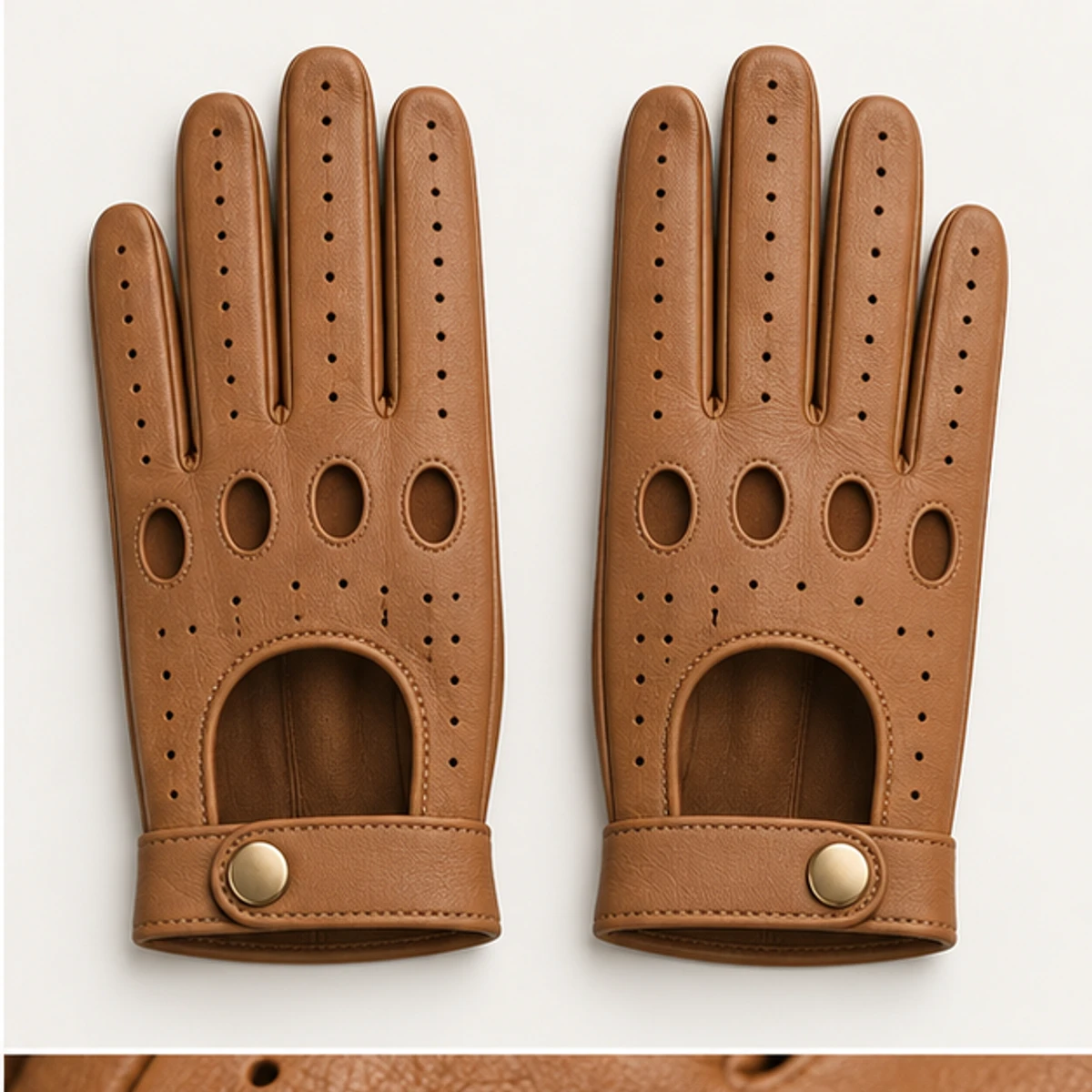 Women's Tan Perforated Driving Fashion Gloves manufacturing detail 2