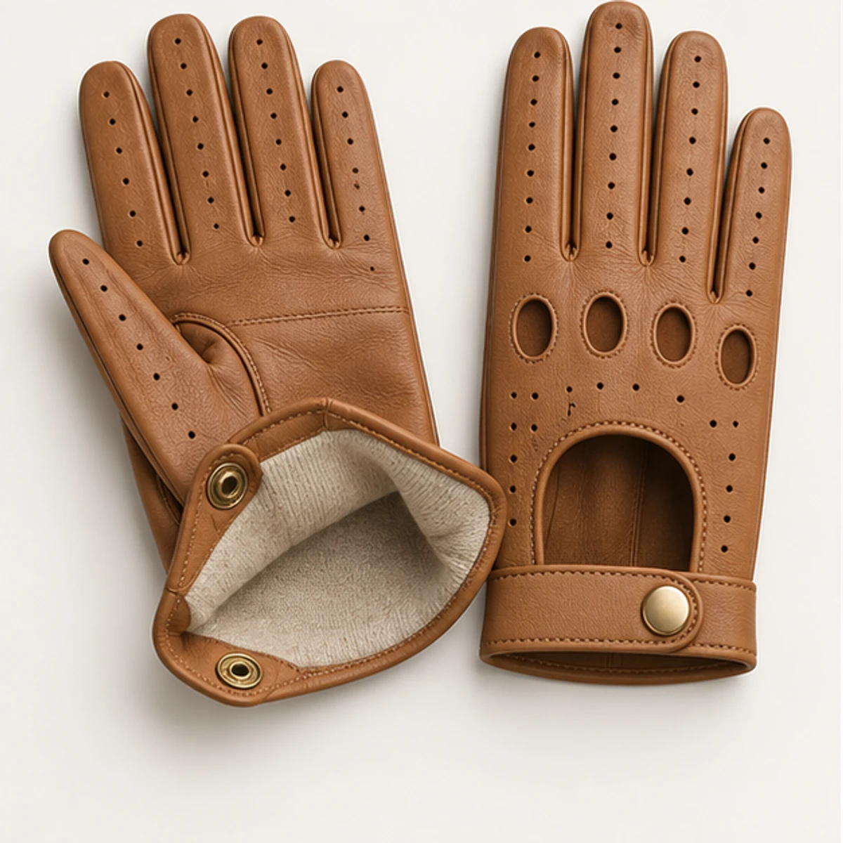 Women's Tan Perforated Driving Fashion Gloves manufacturing detail 3