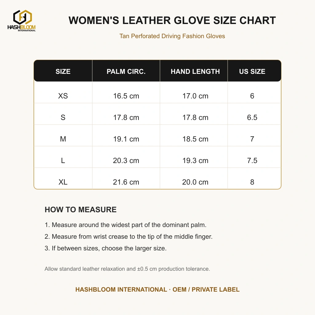 Women's Tan Perforated Driving Fashion Gloves manufacturing detail 5