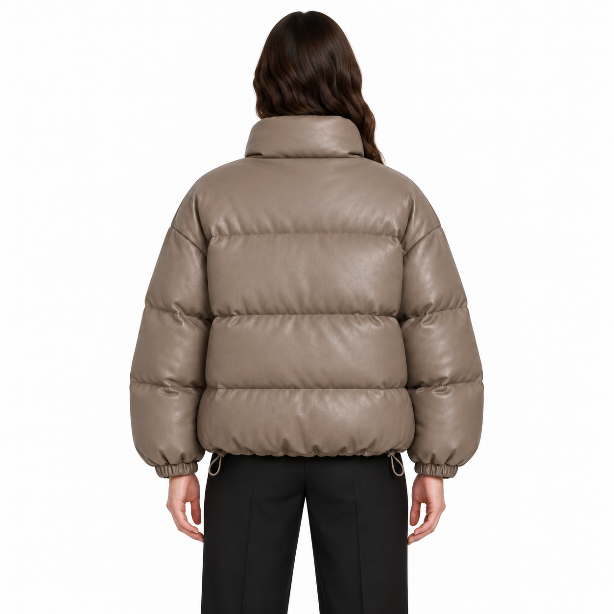 Women's Taupe Oversized Sheep Leather Bubble Jacket manufacturing detail 2