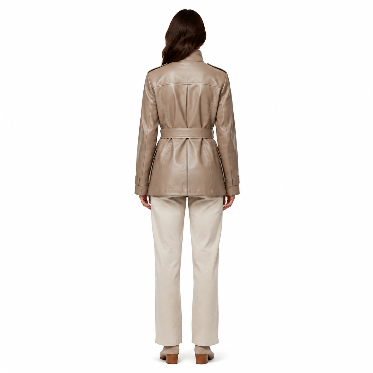Women's Taupe Sheep Nappa Belted Field Jacket manufacturing detail 2