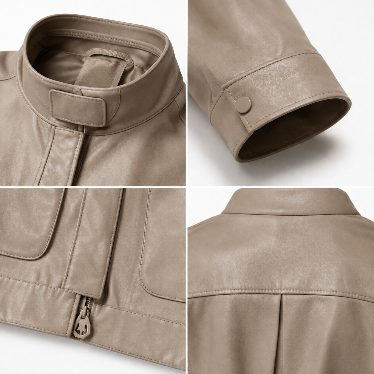 Women's Taupe Sheep Nappa Belted Field Jacket manufacturing detail 4